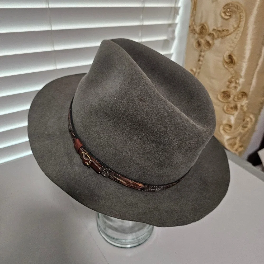 Stetson Weekender Fedora Hat Moss Green Felt Feather Band Indiana Jones 7 1/8